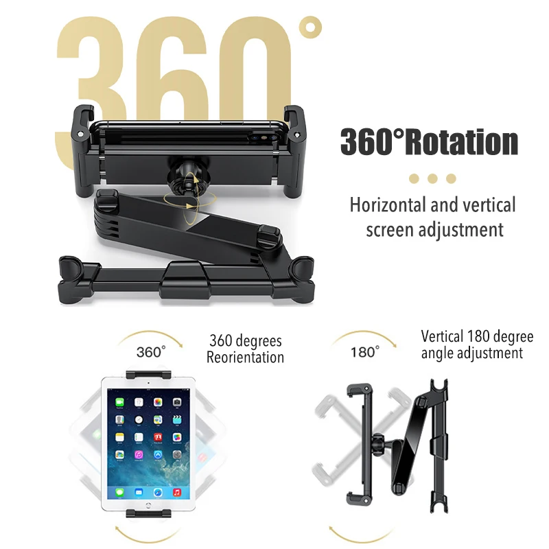 SEAMETAL Telescopic Car Rear Pillow Phone Holder Tablet Rotating Car Seat Rear Stand Headrest Bracket for Phone Tablet 5-13 Inch