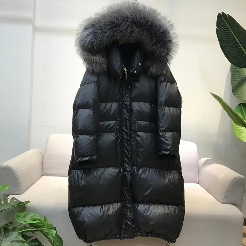 Parkas For Women Winter Xlong 2023 New Large Natural Fur Winter Hooded Black Jacket Oversized Waterproof Warm Duck Coat Women