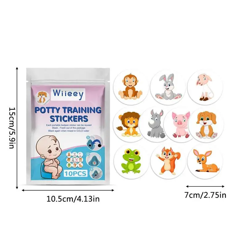 10pcs/pack Potty Training Stickers Cartoon Animal Theme Reward Stickers with 10 Different Patterns for Potty Training Seat