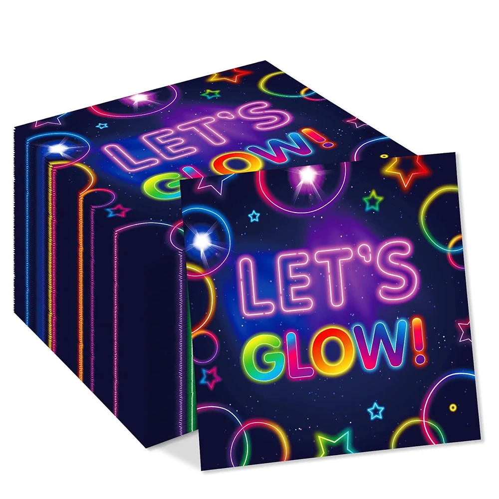 20PCS Glow Party Servietten Neon Muster Papier Servietten Glow Party Disco im Dunkeln Geburtstag Hochzeit Dekoration Geschirr Liefert
