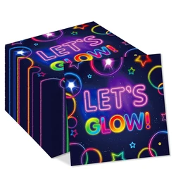 20PCS Glow Party Napkins Neon Pattern Paper Napkins Glow Party Disco in the Dark Birthday Wedding Decoration Tableware Supplies