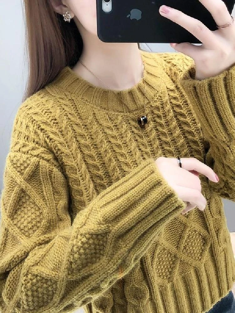 

Свободный женский пуловер ort Свитер Весна Осень круглый вязаный топ Ne Twist Small Size Base irt Формальный и Ele