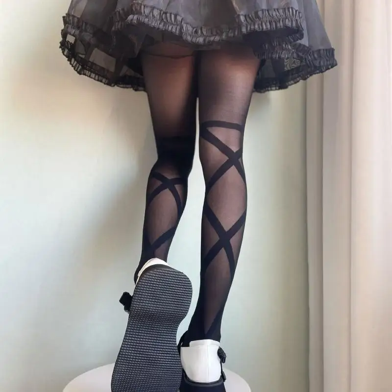 

P88A Women Silky Pantyhose Goth Anime Fake Bandage Wing Pattern Cosplay Tights