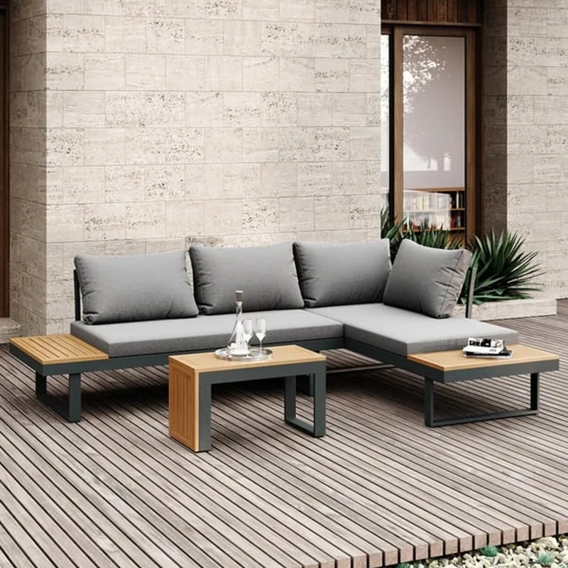 

Modern Luxury Garden Furniture L Shape Sectional Lounge Set Aluminum Frame Outdoor Corner Sofa Garden Set