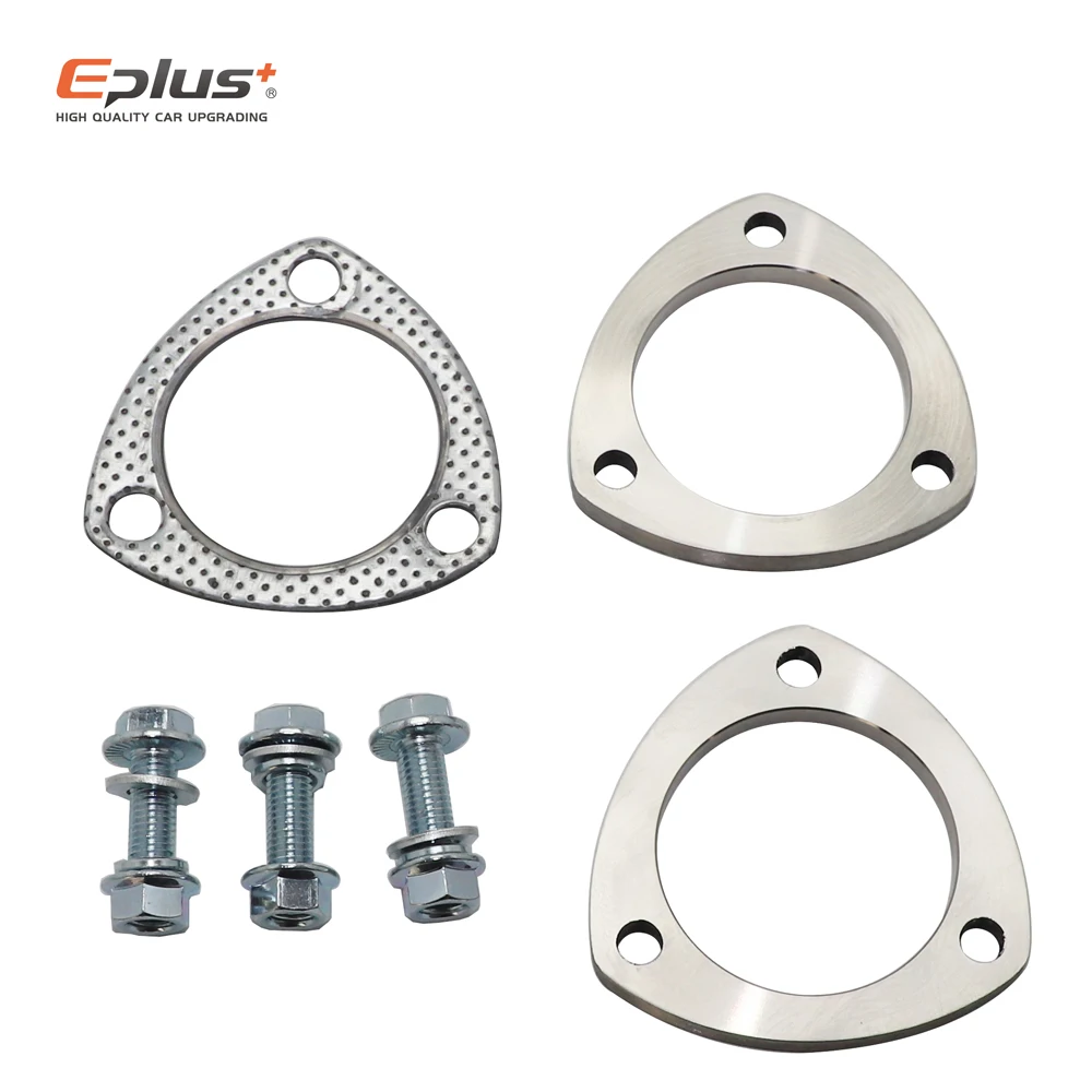 EPLUS 304 Stainless Steel Car Exhaust pipe Muffler 3 Holes Flange Joint Kit Universal Pipeline Flange Adapter 51MM 63MM 76MM