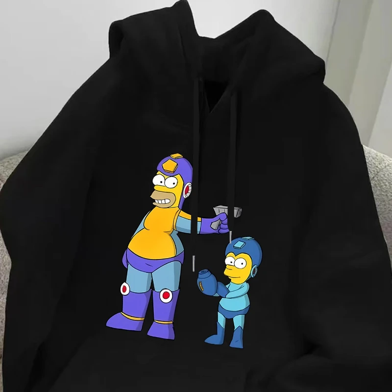 سويت شيرت رجالي مريح بغطاء للرأس من The Simpsons مع نمط طباعة شخصية روبوت كرتونية للخريف والشتاء