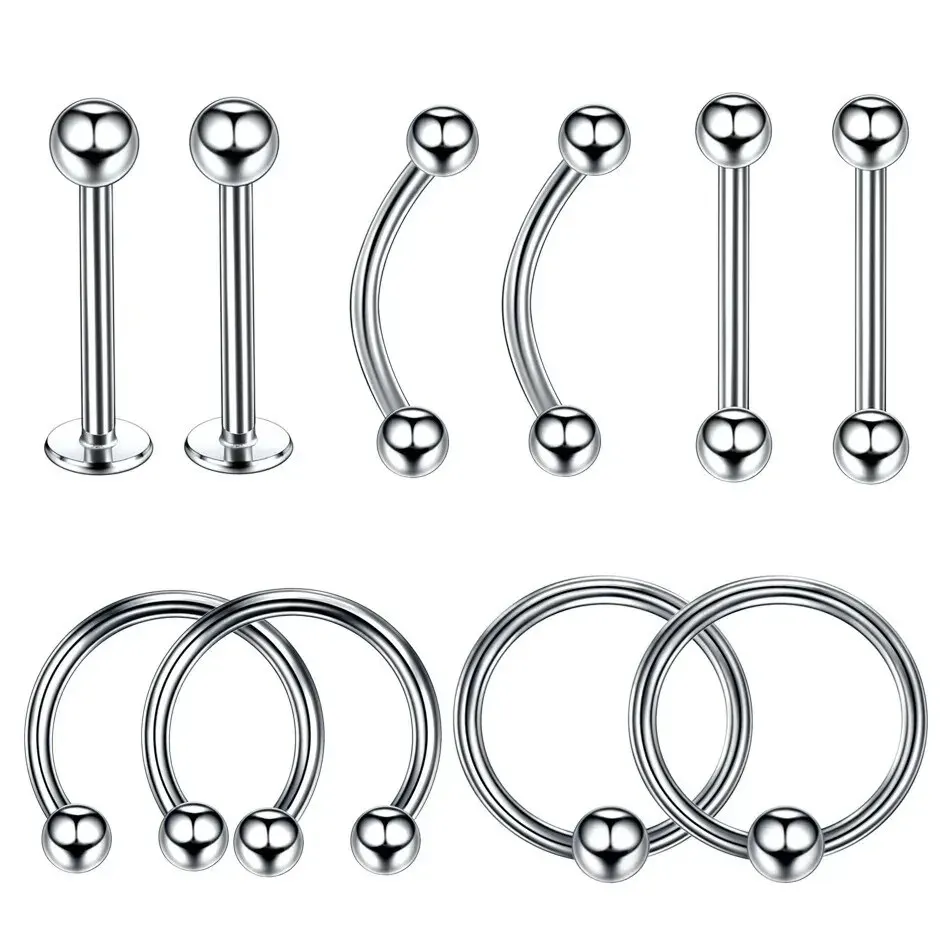 60pcs Body Piercing Jewelry 14G Stainless Steel Nose Ear Belly Lip Tongue Ring Captive Bead Eyebrow Piercing Jewelry for Sexy images - 6