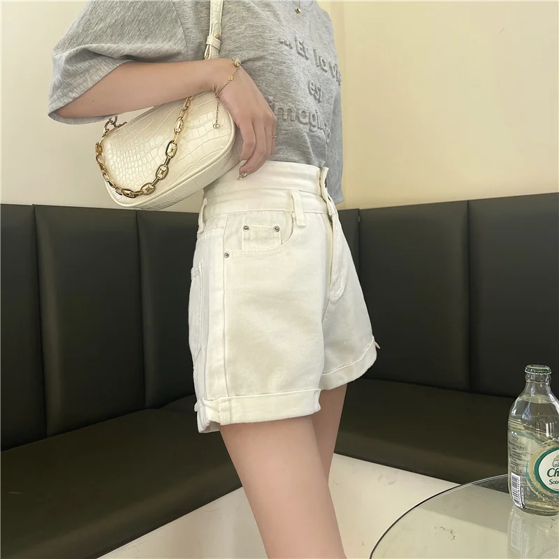 Szorty Damskie Popularne Jednolite Czarne Z Wysokim Stanem Jeansowe Wiosenne Damskie Ubrania Streetwear Uniwersalne Modne Pantalones Cortos De Mujer