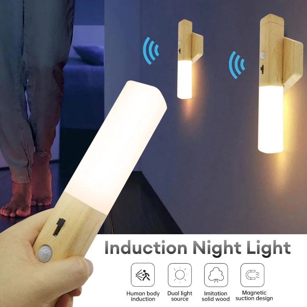 

PIR Motion Sensor Night Light Rechargeable Under Cabinet Lamp Corridor Staircase Light Magnetic LED Wall Sconce for Living Room