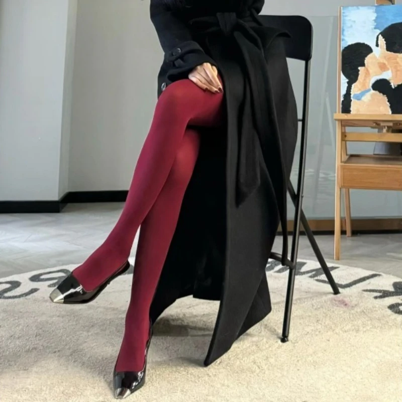 1 Pair Matte Micro Pressure Tight Fitting Wine Red Base Socks Non Permeable and Anti Shedding Silk Women's Pantyhose Thin Design