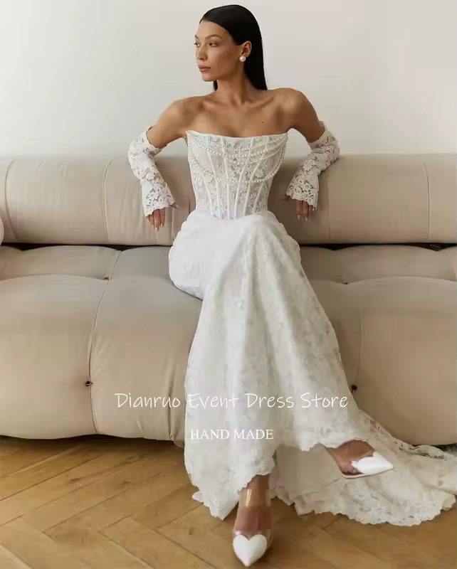 Dianruo Exquisite Strapless Mermaid Wedding Dresses Pearls Luxury Robe De Mariée 2025 Lace Appliques Maxi Bride Gowns Customized - Image 5