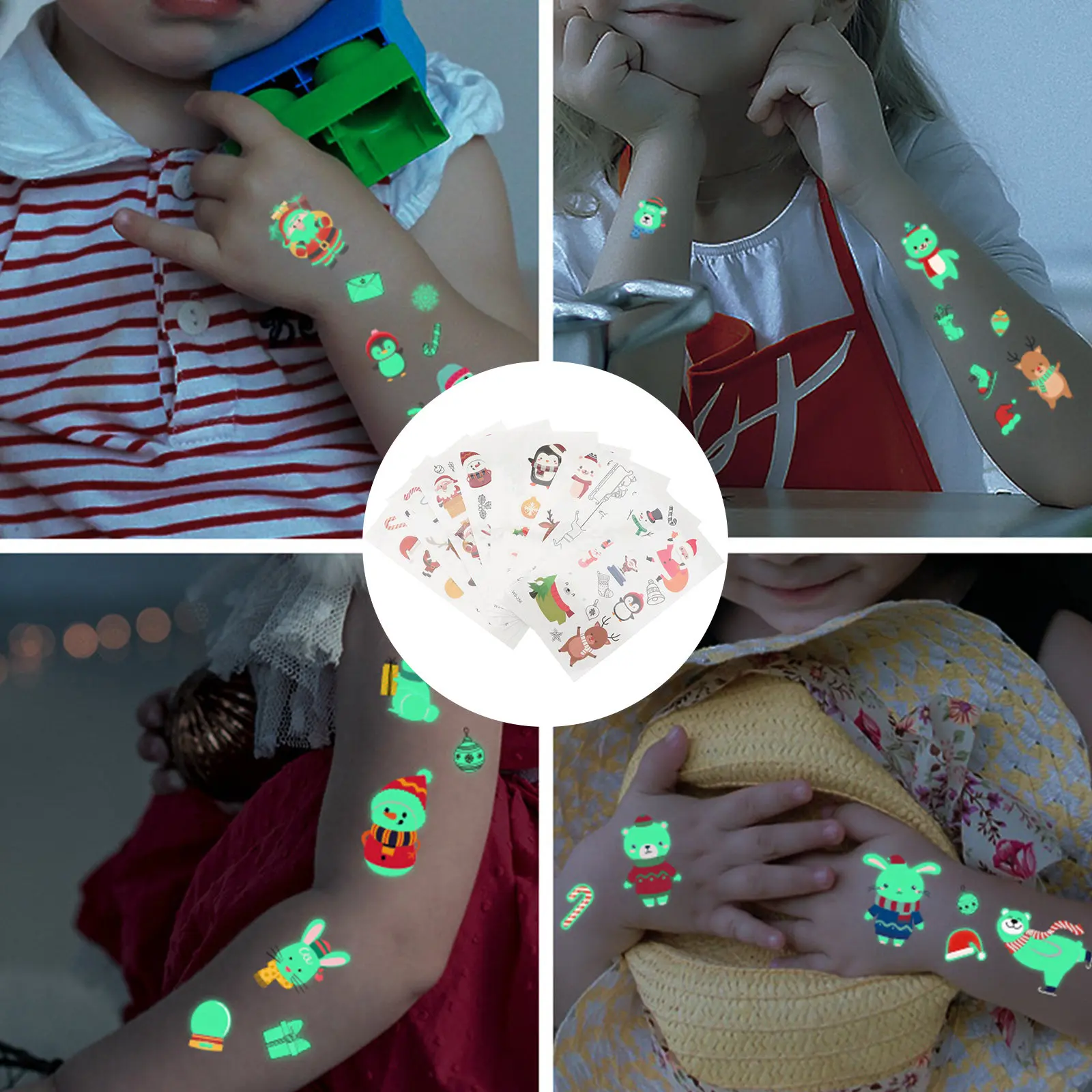 

10 Sheets Night Glow Temporary Tattoos Stickers Waterproof Christmas Elements Luminous Fake Decals Attractive Dark