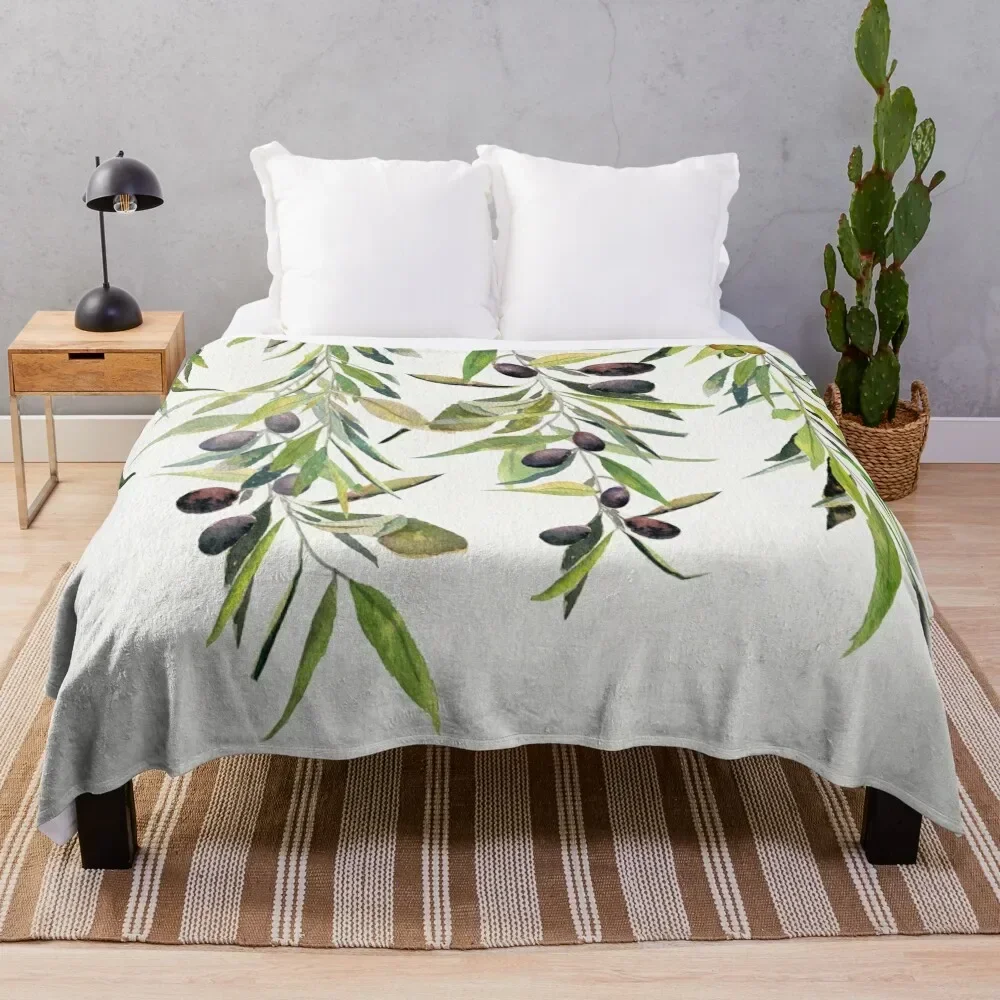 Olive Branch Watercolor Throw Blanket Luxury valentine gift ideas anime For Baby Blankets