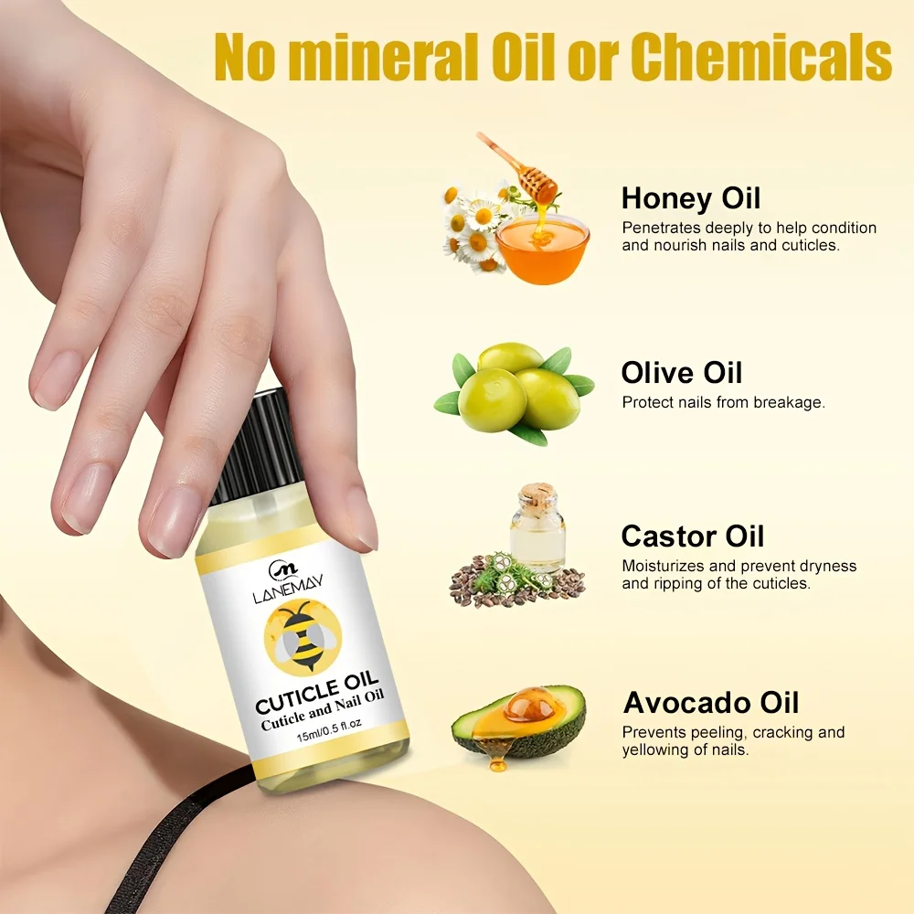 15ml キューティクル＆ネイルオイル（キャスターオイル配合）- ダメージを受けた肌や薄い爪用 - 爪を強化し、自然な輝きを夜間に促進