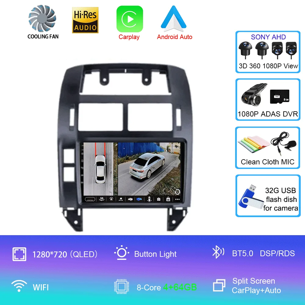 Android 16 autoradio voor Volkswagen Polo Mk4 IV 4 2001 - 2009, videospeler, navigatie, stereo, GPS, geen 2din, 2 din dvd, 4G+WIFI, DSP