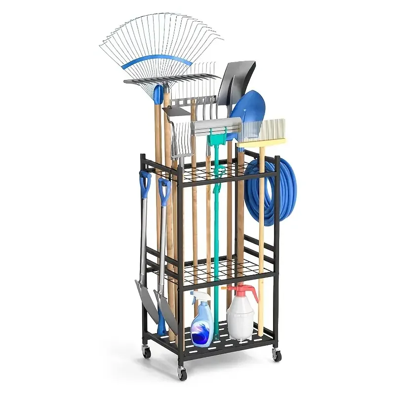

Heavy duty steel garden tool rack with storage hook, black practical rack rust proof multifunctional balcony heavy load