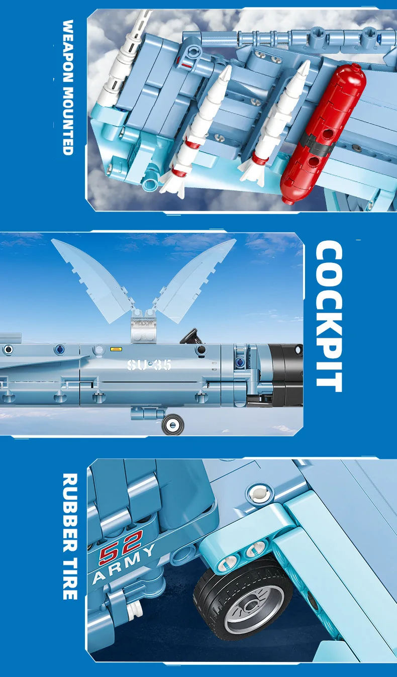 Sowjetunion Sukhoi Su-35 Super Flanker E Kampfjet Modernes Militär-Bausteinmodell Flugzeug Bausteine Rückziehspielzeug – Detail 5
