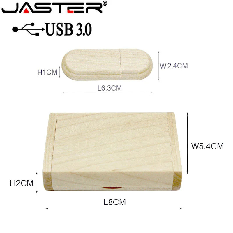 JASTER USB 3.0 High Speed Customer LOGO Wooden USB Flash Drive Maple Wood + Box Pendrive 4GB 8GB 16GB 32GB Memory Stick Gifts