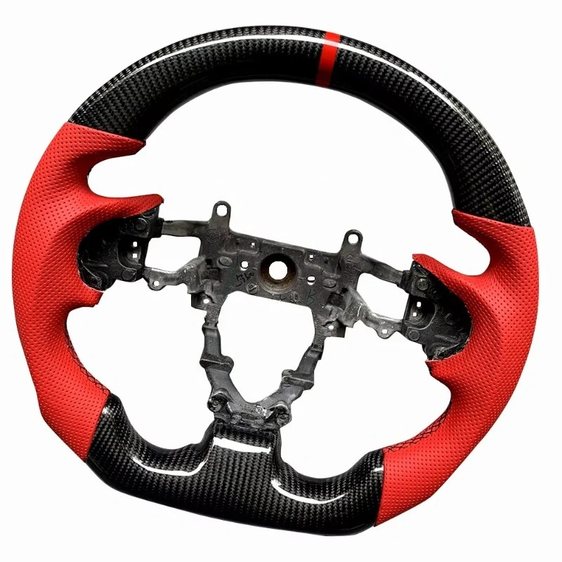 Wholesale Cheap Price Custom Red Perforated Leather Carbon Fiber Steering Wheel for  High Gloss