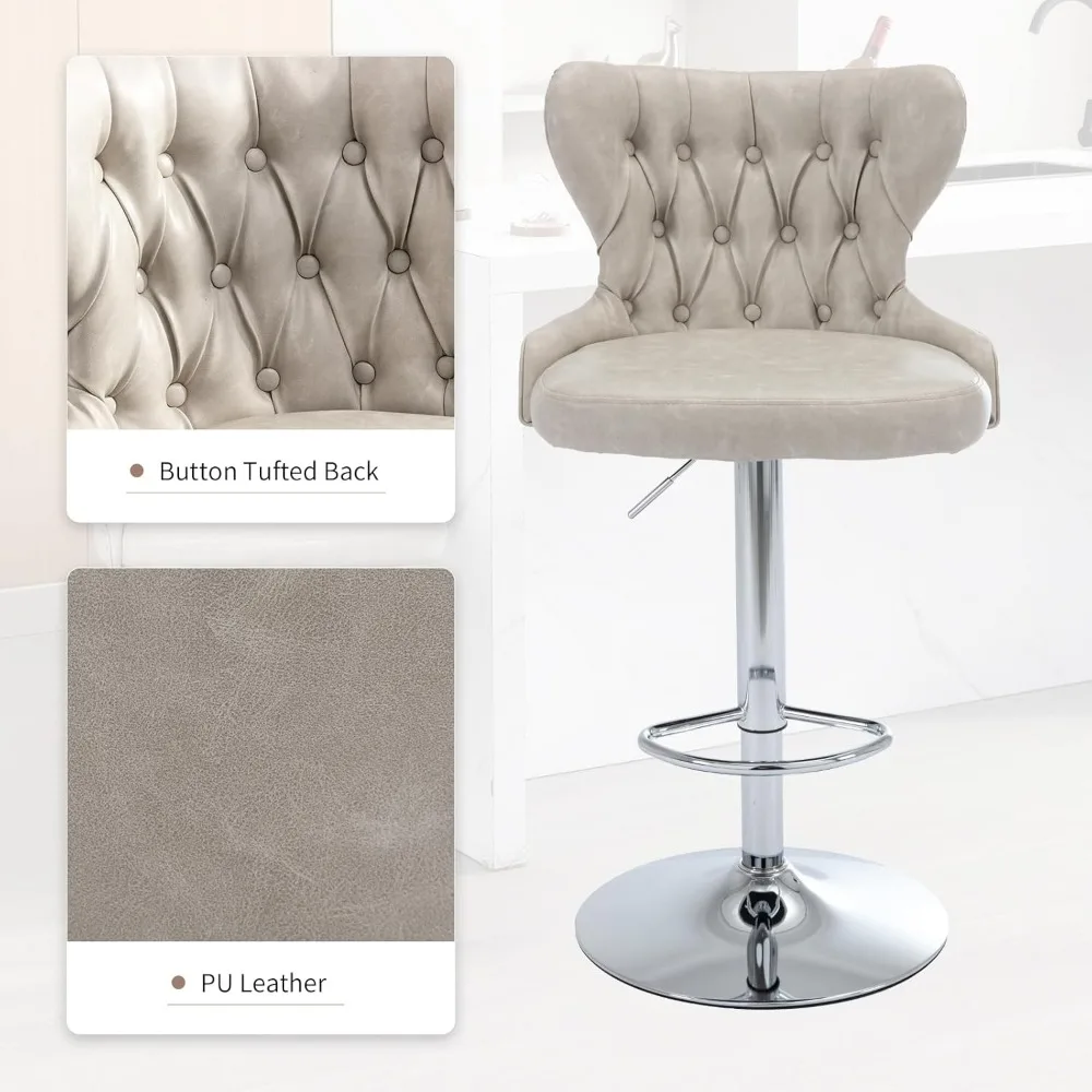 Ajustável girando PU Leather Bar Stool com encosto, contra altura, moderno conjunto de 4 peças