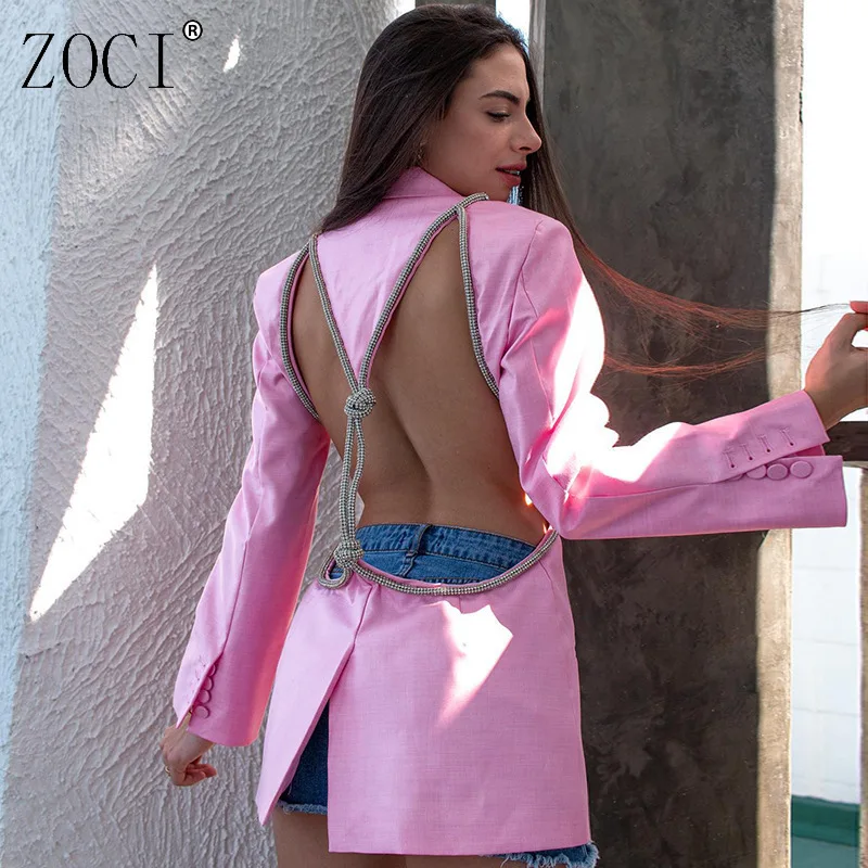 

ZOCI модный женский пиджак, персонализированный модный однотонный сексуальный пиджак с открытой спиной на одной пуговице, офисная женская коллекция 202, весна, новая коллекция