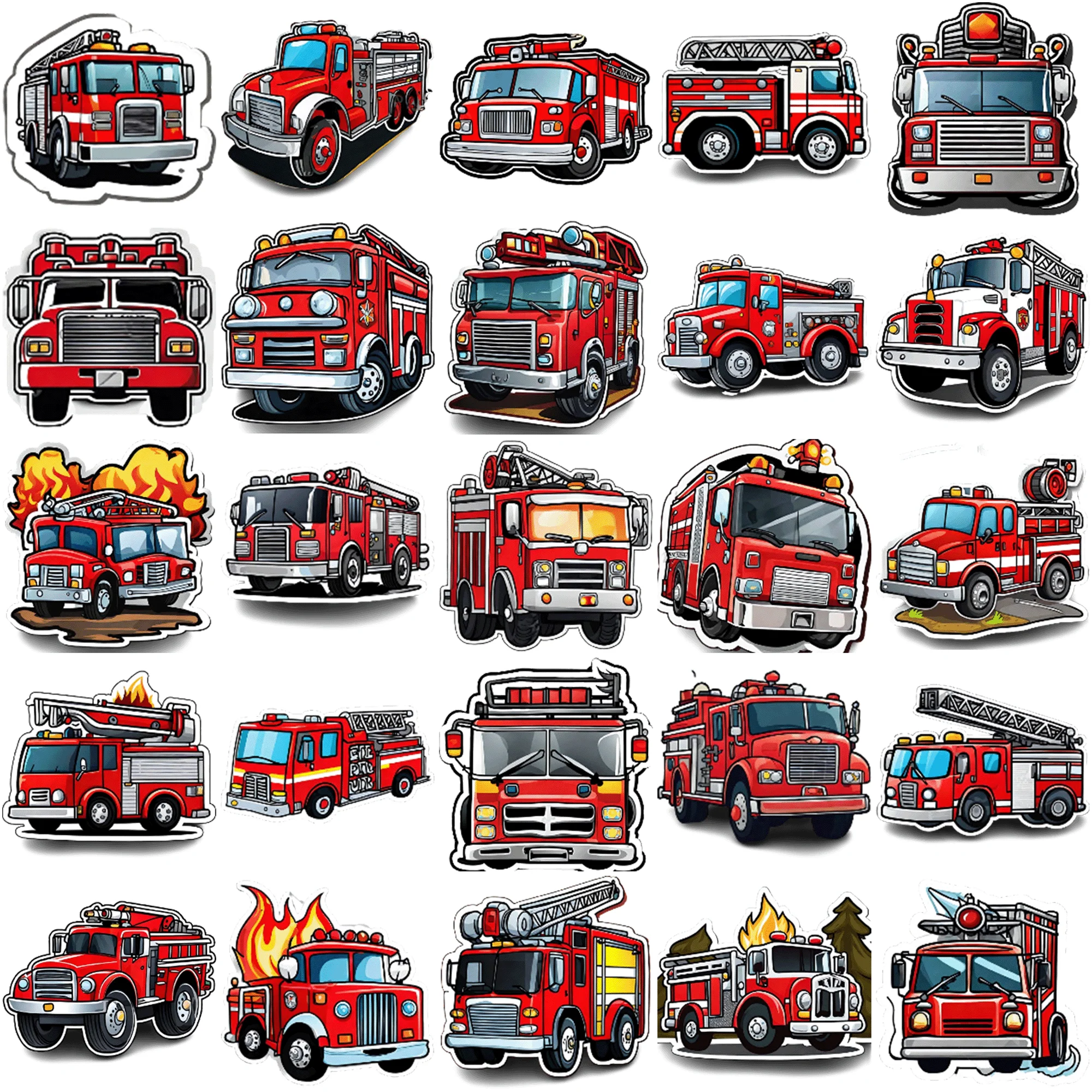 50 pieces of fire truck stickers Vibrant sand Creative 50 Pieces of Cartoon Sticker