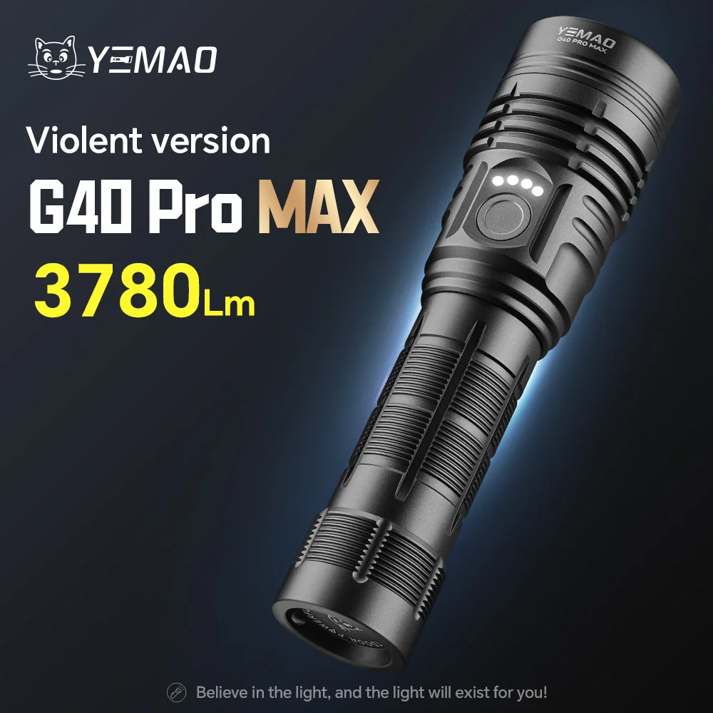 

Powerful 3780LM YEMAO G40ProMAX Flashlight With 6 Light Modes Built-in 21700 Battery SANAN 70-9 Bulb Portable Waterproof Torch