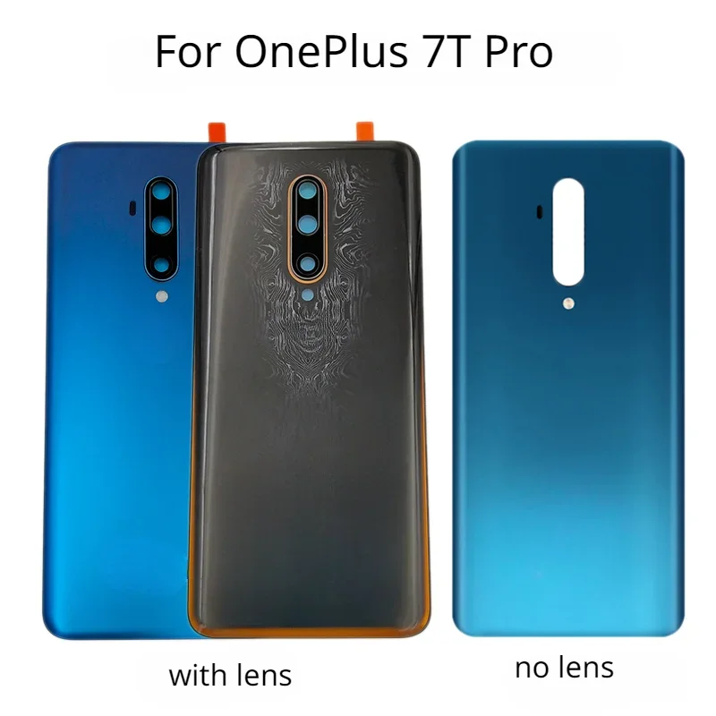 Back Glass For OnePlus 7T Pro 1  7t pro Battery Cover Rear Door Housing Case Replacement With Camera Lens logo