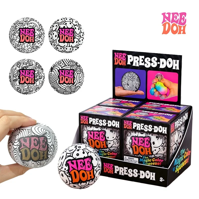 Needoh Press-Doh Flour Filling Color Changing Squeeze Ball Fast Rebound Soft Doodle Pattern Stress Anxiety Relief Fidget Toy