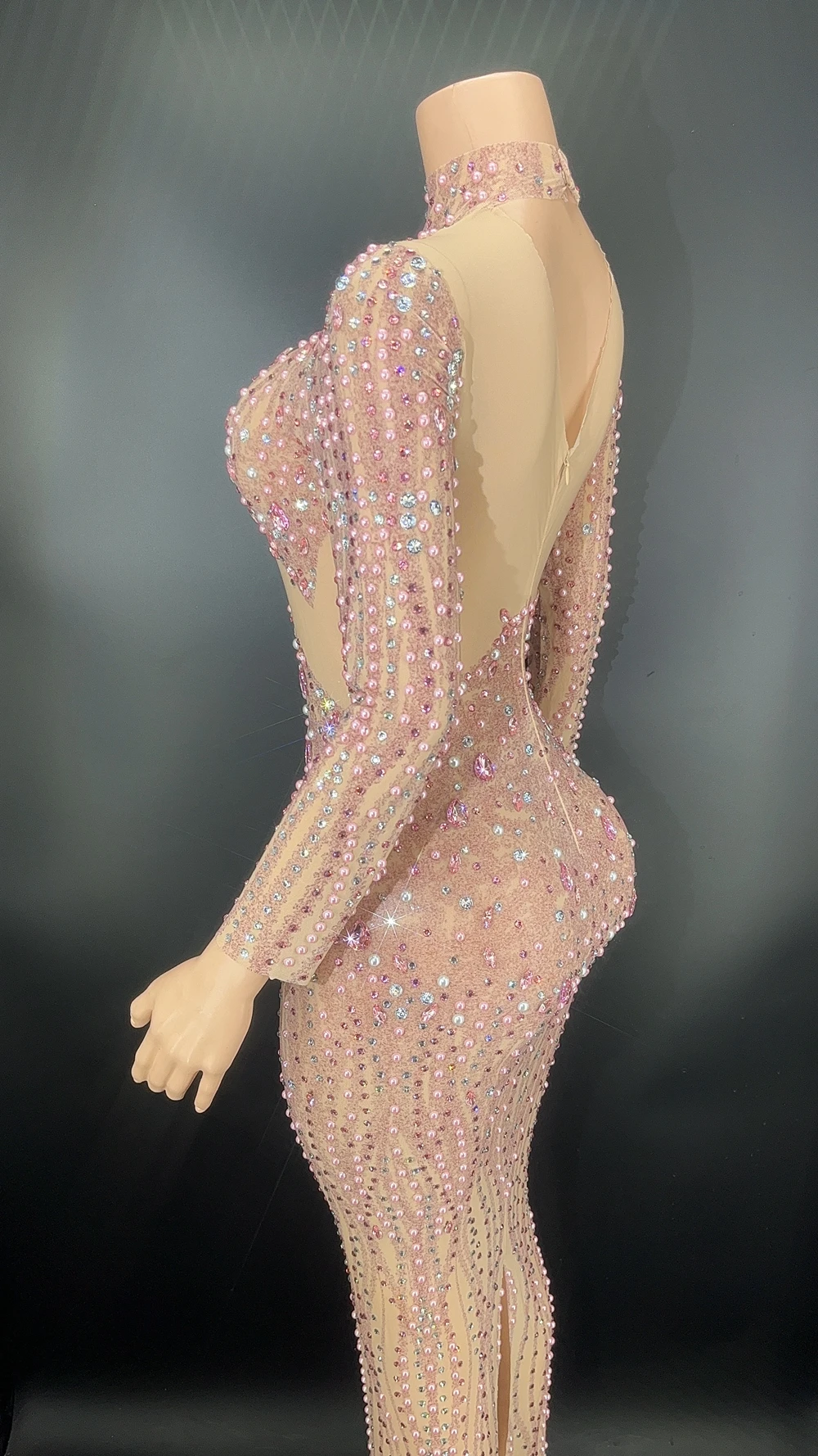 Robe de Soirée Longue avec Strass pour Femme, Tenue de Bal, d'Anniversaire, de Spectacle, de Scène, de Photographie, Sexy