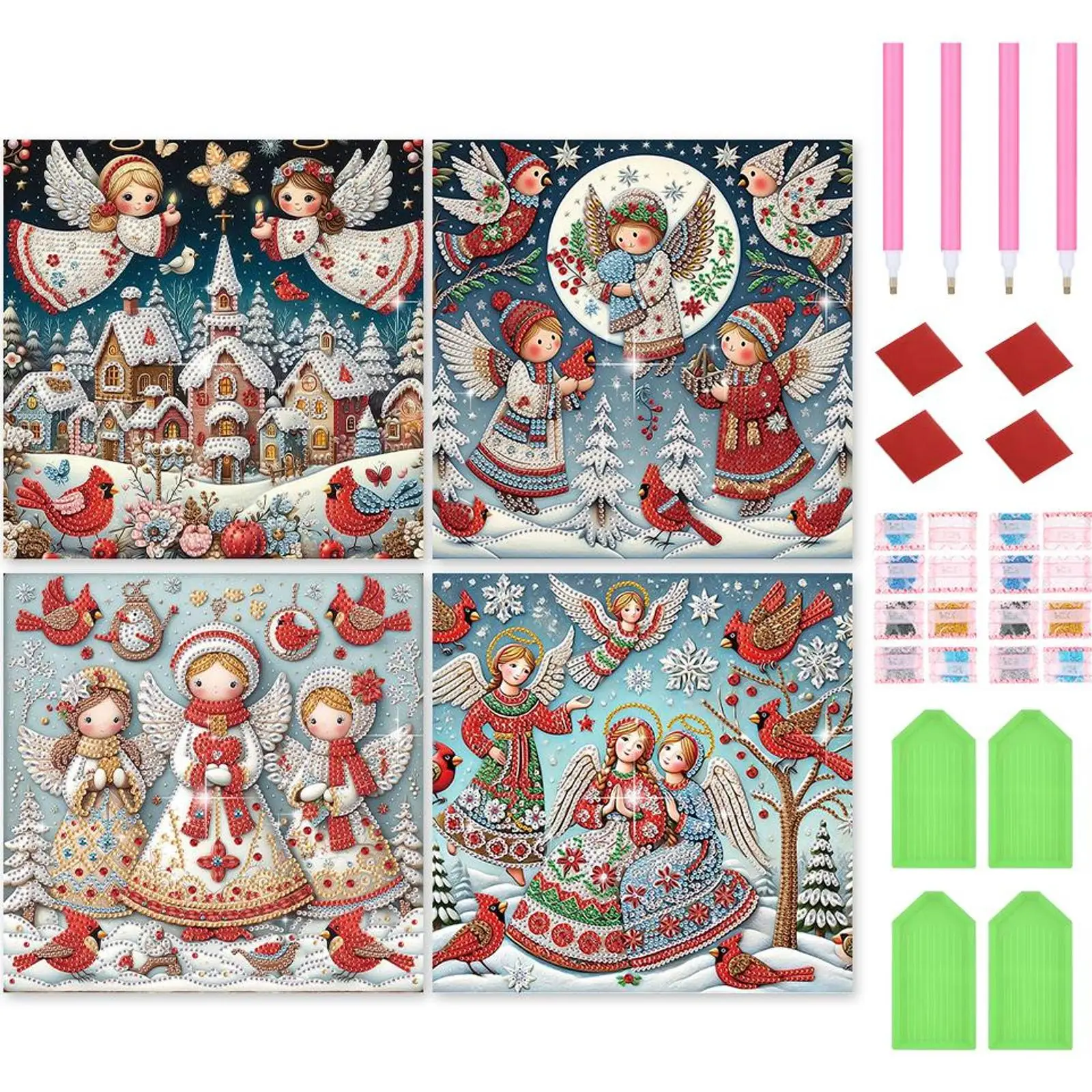 

4pcs Partial Drill Xmas Angel Diamond Painting Kit Special Shape 30x30cm