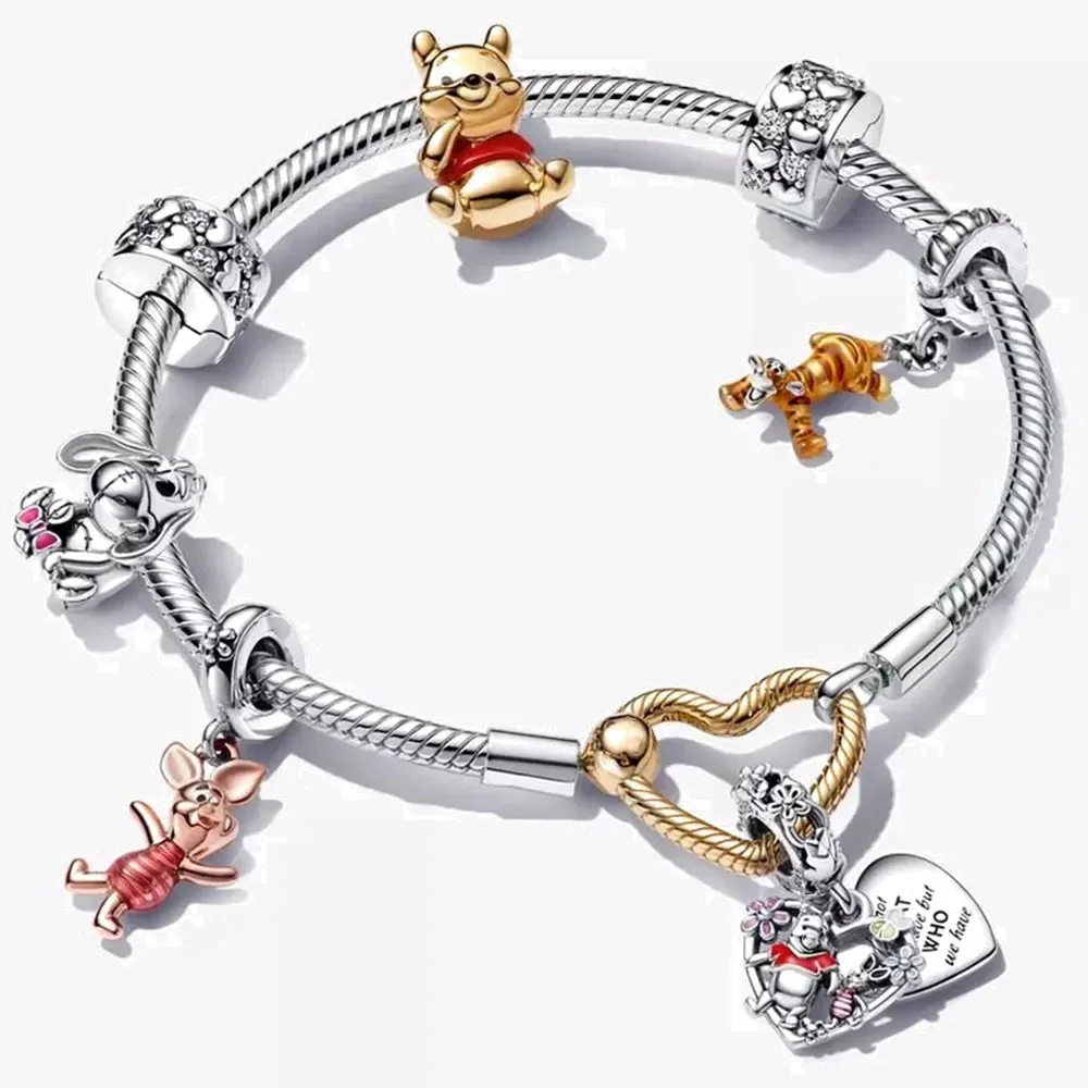 MINISO Disney Winnie the Pooh Tigger Charms S925 Bead Fit Pandora Bracelet Sterling Silver DIY Jewelry Kids Women Birthday Gifts