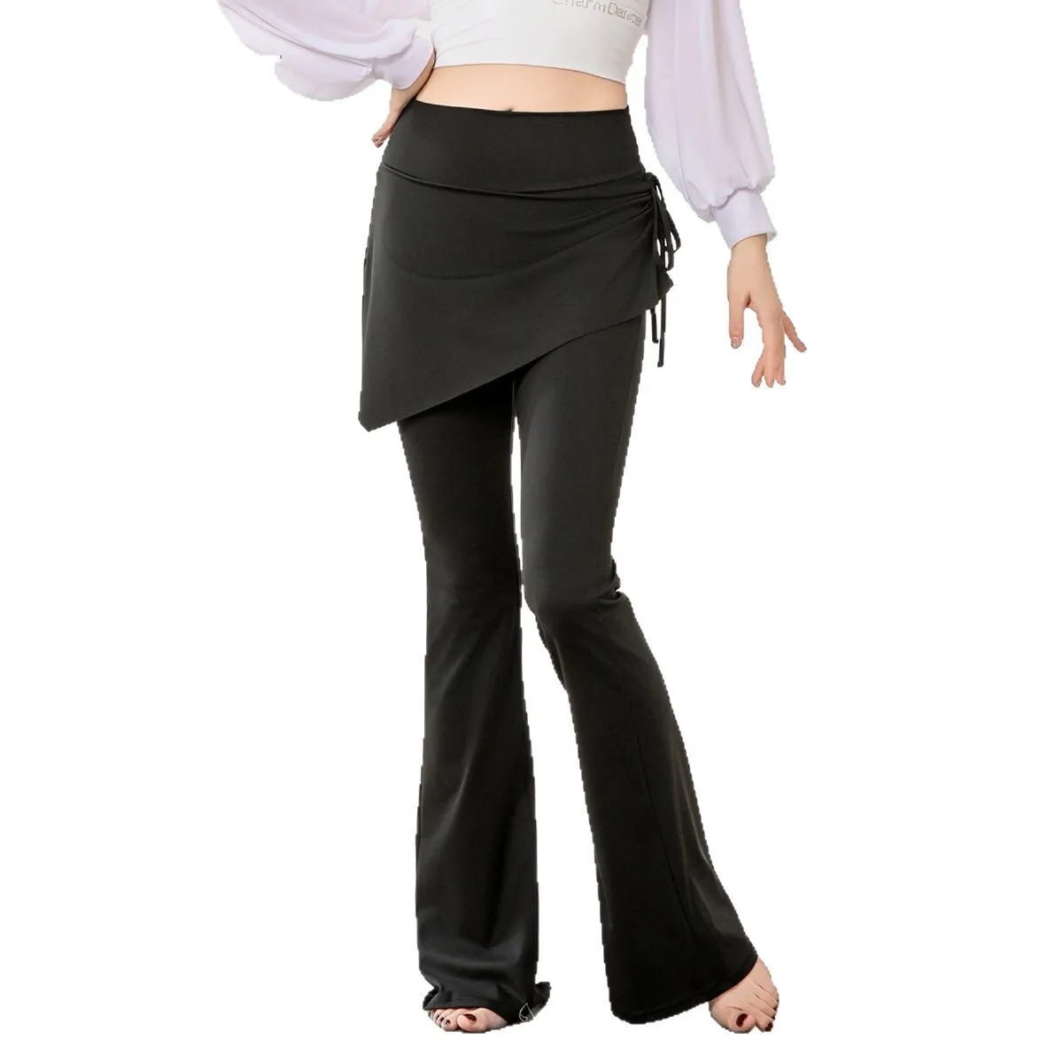 Nouveau Pantalon de Yoga taille haute minceur évasé Fitness sport danse avec écharpe de hanche pantalon de danse du ventre