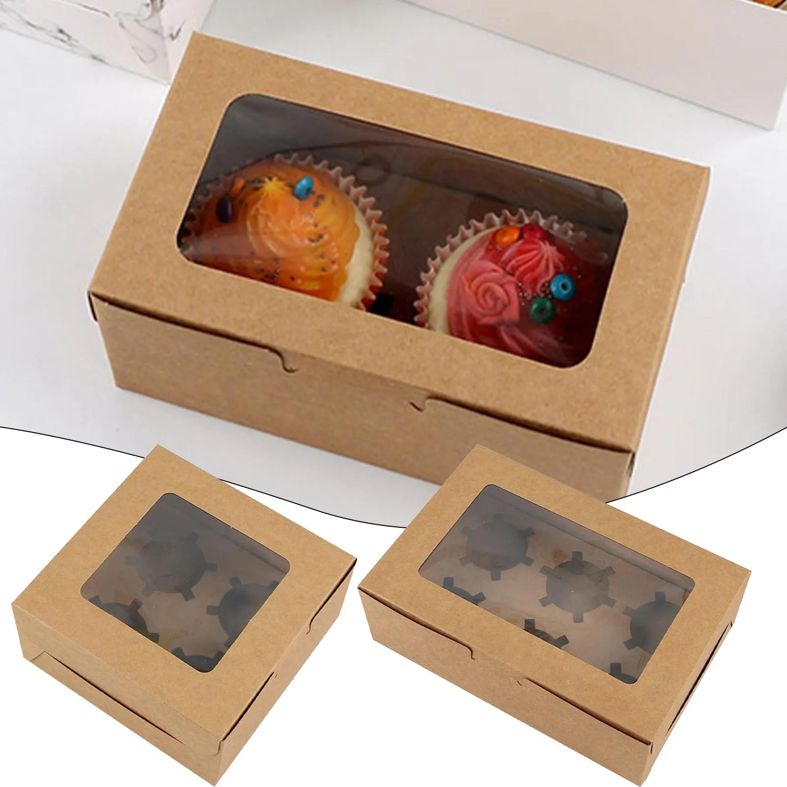 

2/4/6pcs Kraft Paper Diy Gift Box With Window Wedding Birthday Party Decoration Cake Packaging Box Event Party Gift Case