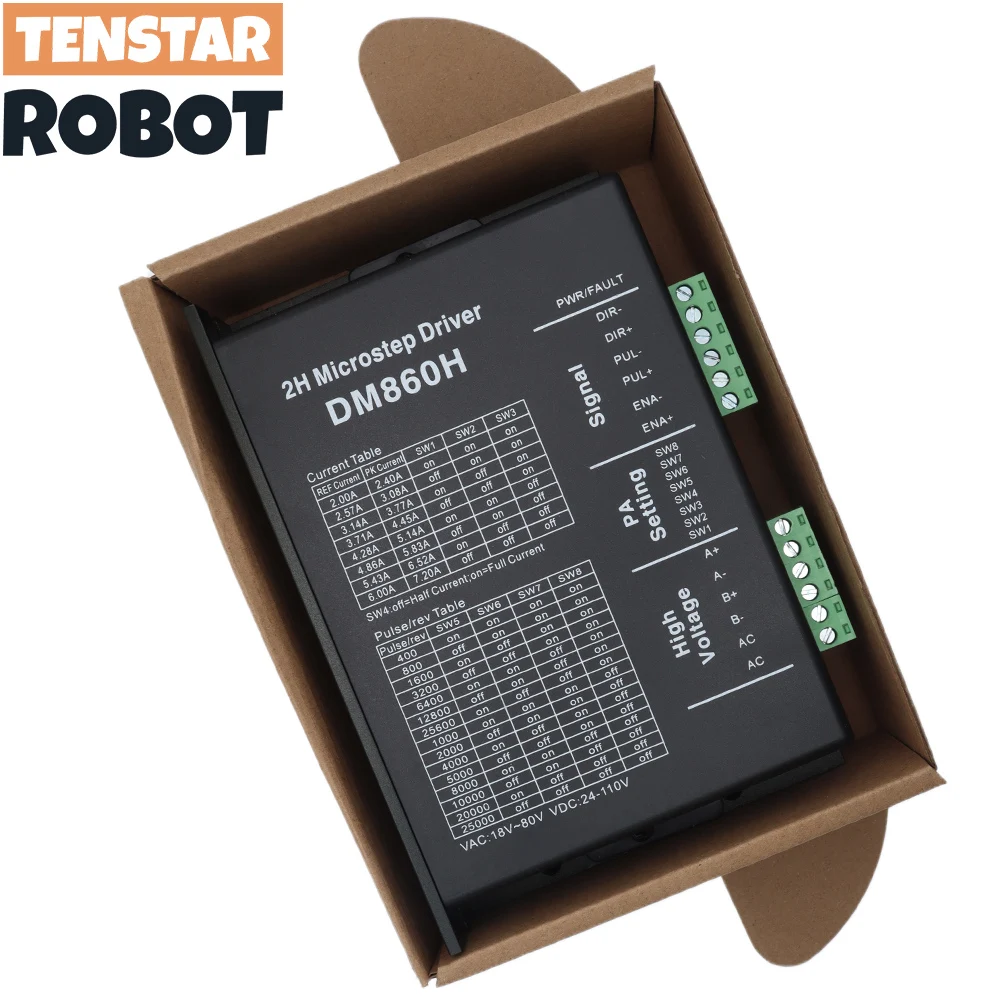 Módulo de acionamento do motor deslizante, Microstep Drive Suit para Nema34, DM860H, 0-200kHz, AC 18-80V ou DC 24-110V, 2 A-7.2A, 2H