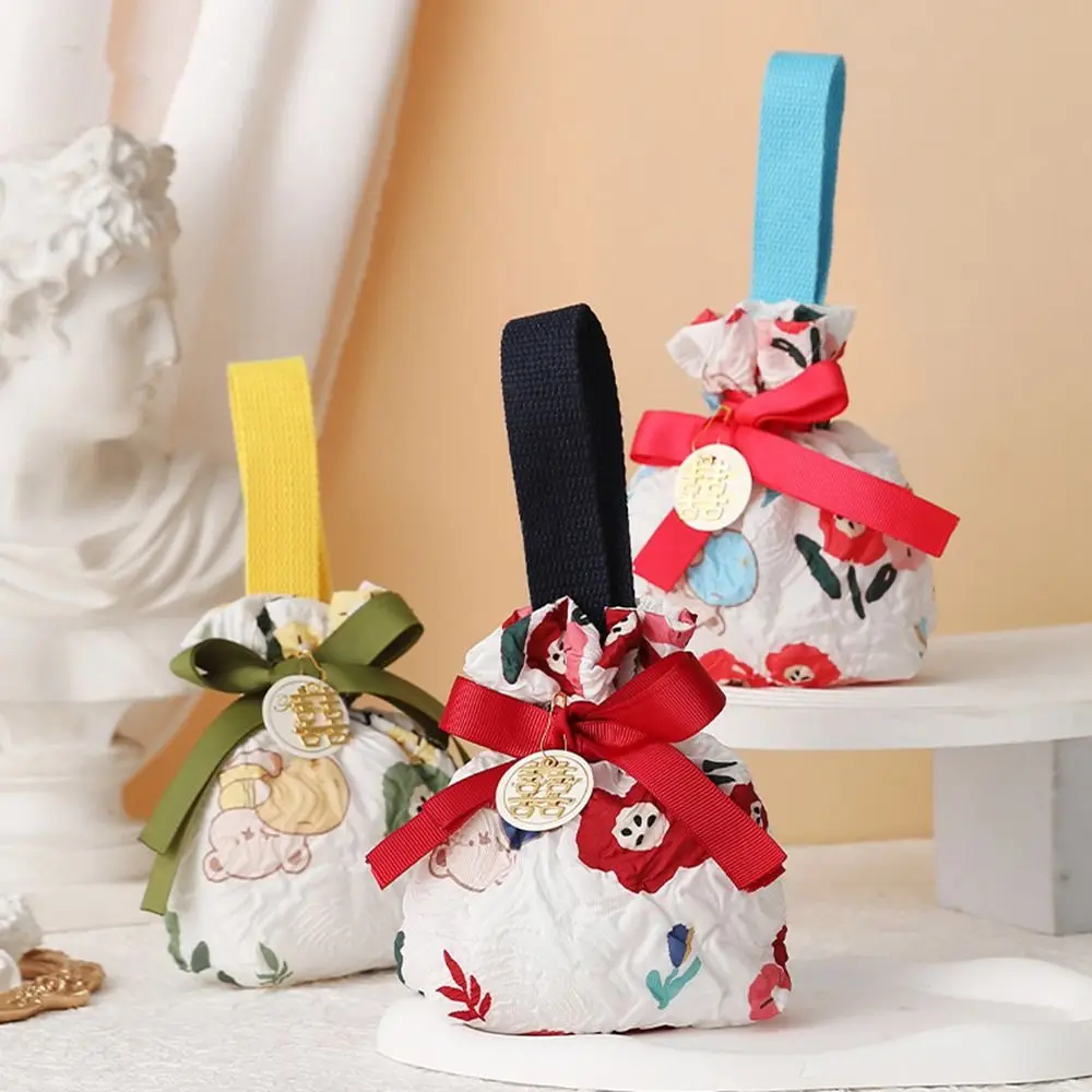 Bowknot Red Handbag New Year Drawstring Bag Korean Style Large Capacity Festive Sugar Bag Dragon Year Tote Bag view 3