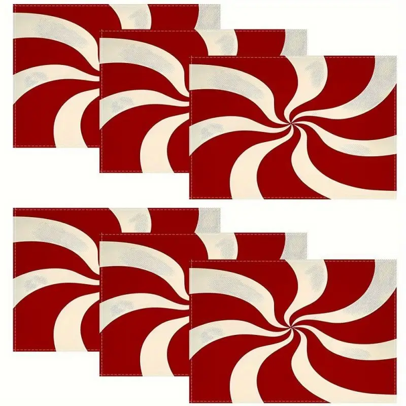 

1PC Christmas Swirl Placemats Set Red & White Table Mats Machine Washable Festive Dining Decor for Home Decor Holiday Supplie