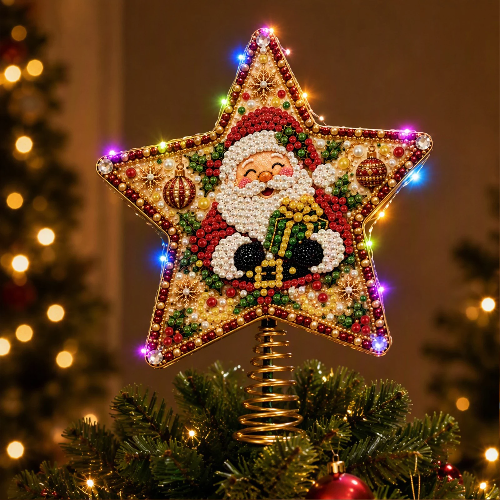DIY Diamond Painting Christmas Tree Topper Star Wood Double Sided LED Light Kit 5.71x5.71in