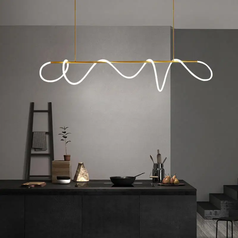 Nordic Simple Chandelier 360 Degree Golden Pendant Lamp Art Acrylic Flexible Tube LED Light Flexible Neon Light for Restaurant