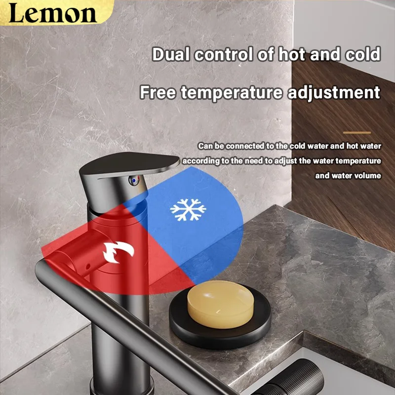 CHOOXIWU-grifo de lavabo, grifo mezclador de baño moderno, grifo de lavabo negro/cromo, grifo de cascada frío y caliente de un solo mango