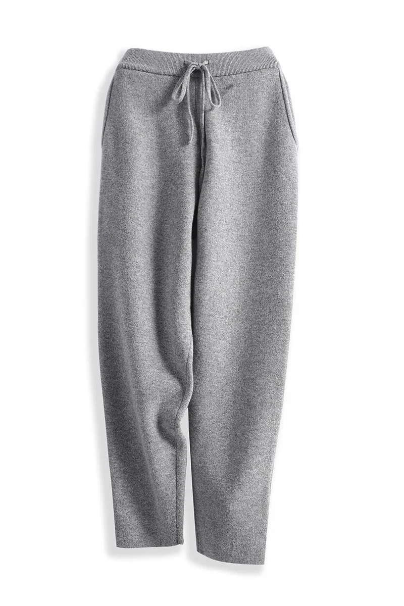 Women Fashion Straight-leg 100% Merino Wool Pants Cashmere Soft Solid Color Trousers Simple And Comfortable