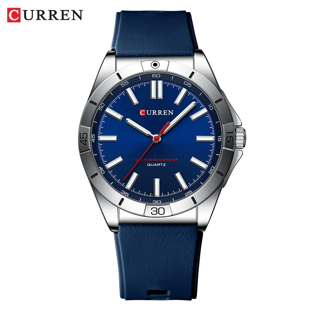 CURREN 8449 Men Quartz Watch Fashion Leisure Outdoor Clock Analog Display Black Orange Silicone Strap Wristwatch for Male Gift