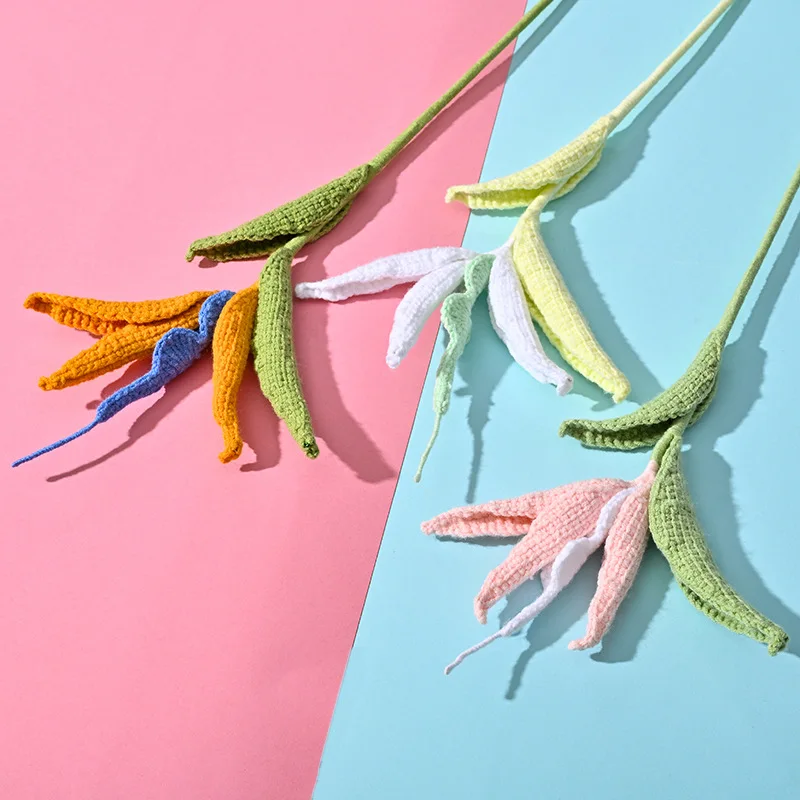 Gehäkelter Paradiesvogelblütenzweig, kreativer gestrickter künstlicher Blumenstrauß, handgefertigte gewebte Blumen, Raumdekoration – Detail 2