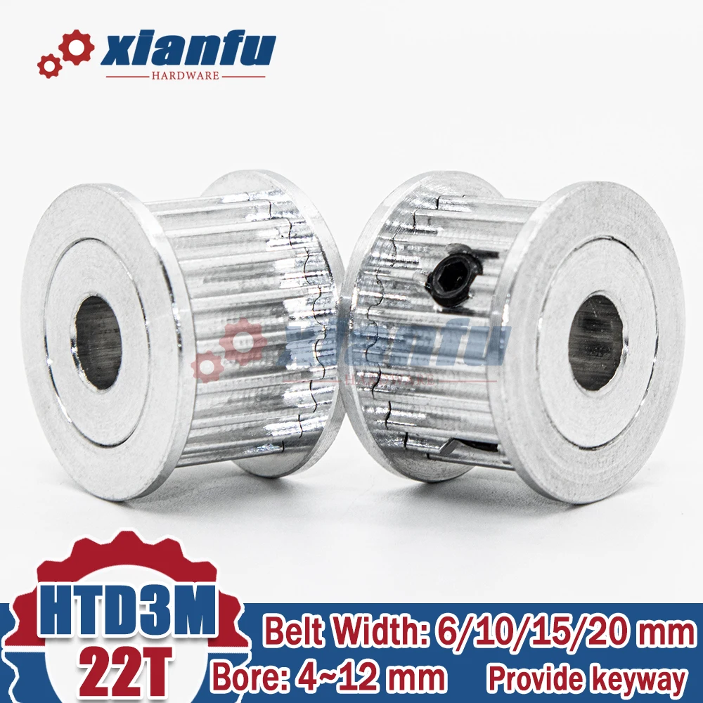 

HTD3M Timing Belt Pulley 3M 22 Teeth AF Type Synchronous Wheel Bore 4/5/6/6.35/7/8/10/12mm Width 6/10/15/20mm HTD 22T Aluminum