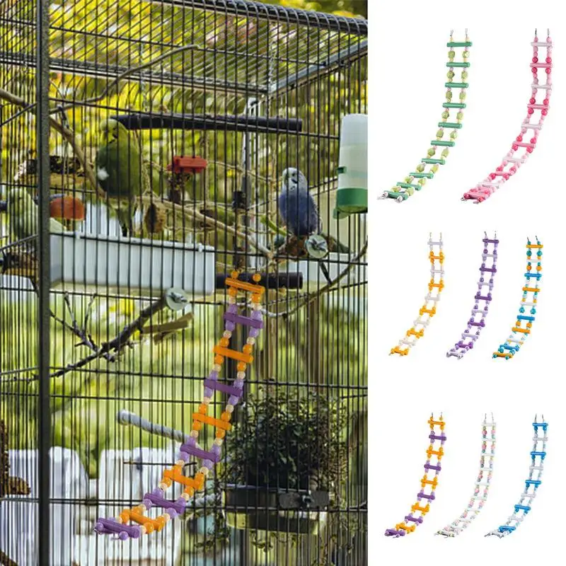 Wooden Swing Climbing Ladder Colorful Chewing Toys Bird Cage Accessories For Budgies Small Birds Canaries Parakeet Parrots