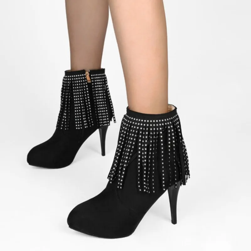 خريف رائجة البيع للموسم أحذية نسائية قصيرة تفاصيل شرابة كعب نحيف مقاس كبير 40-50 مقاس صغير 32 33 أحذية عالية في الركبة قطن #3