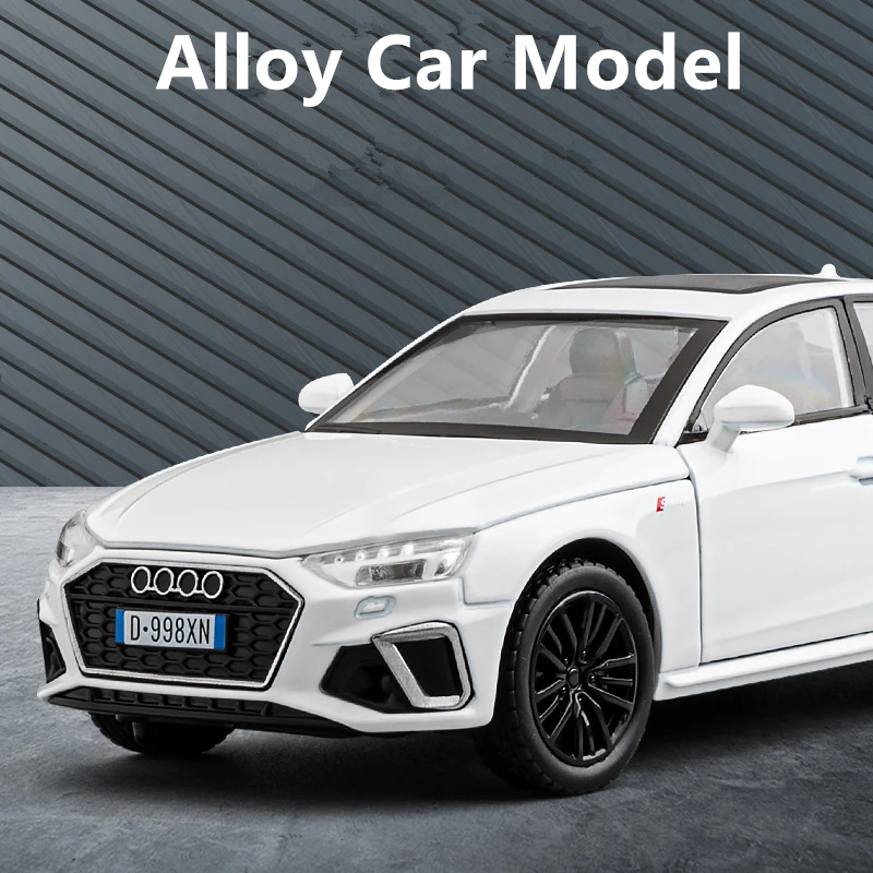 1:32 2024 AUDI A4 Alloy Car Model Diecast Metal Toy Vehicles Model samochodu Symulacja dźwięku i światła Kolekcja zabawek dla dzieci Prezent