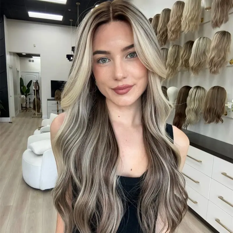 

Ombre Ash Grey Blonde Syntheic Lace Font Wig For Beginner Friendly Wig Small Large Size Cap HD Invisible Lace Front Wig 28 Inch