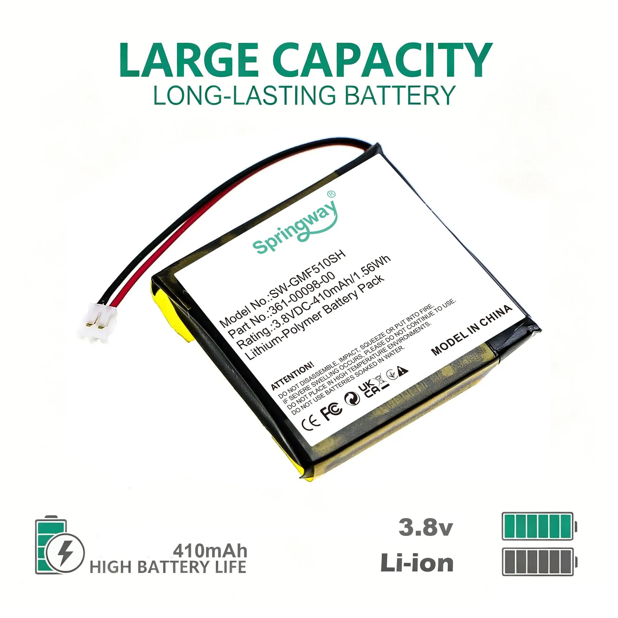 

Springway 3.8V 410mAh Li-Po Replacement Battery SW-GMF510SH Fit Garmin Fenix 5X Fenix 5X Running Watch 361-00098-00