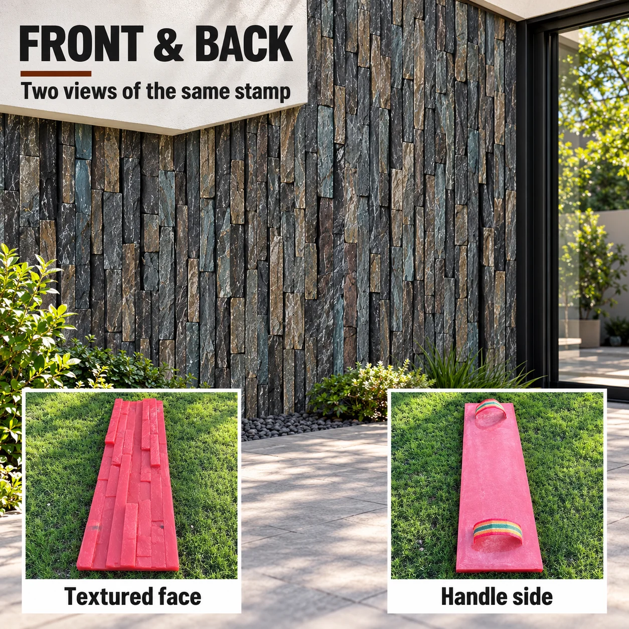 Cement Mold Stacked Stone Wall Texture Stamp 60x15cm, Reusable Plastic Imprint for Garden Decor